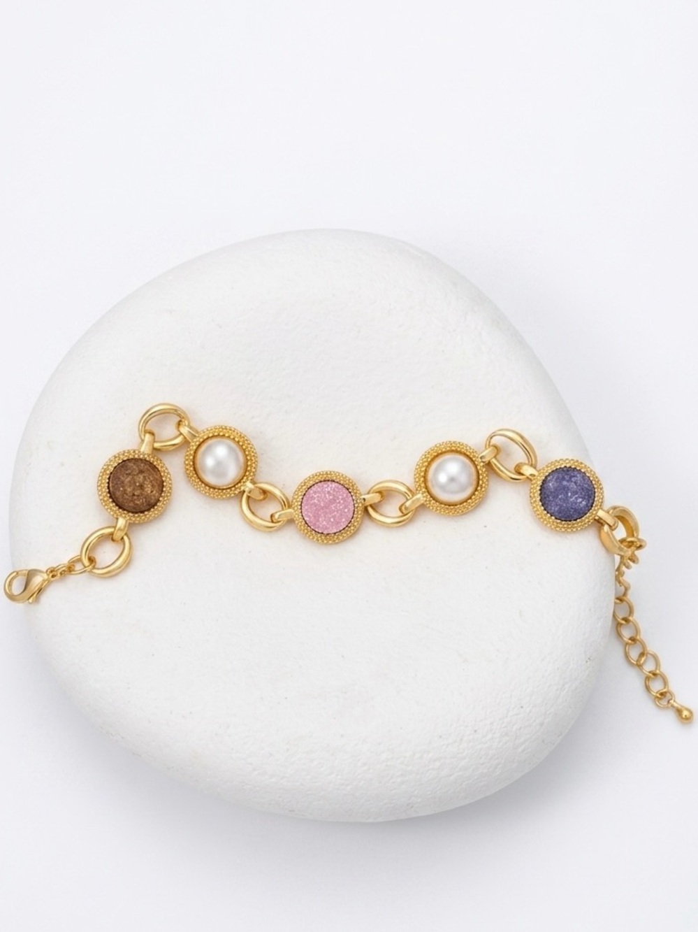 14k Gold Plated Gema-Inspired Austrian Crystal Station Bracelet Adjustable - Picture 3 of 4